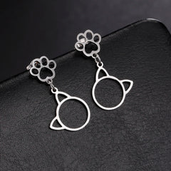 Stainless Steel Gold Color Stud Earrings Cute Cat Paw - PeticaDeals