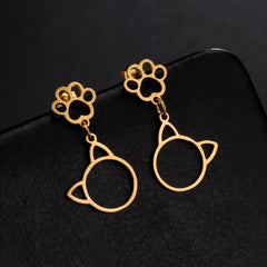 Stainless Steel Gold Color Stud Earrings Cute Cat Paw - PeticaDeals