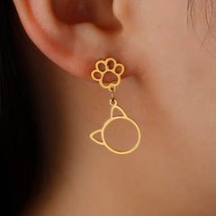 Stainless Steel Gold Color Stud Earrings Cute Cat Paw - PeticaDeals
