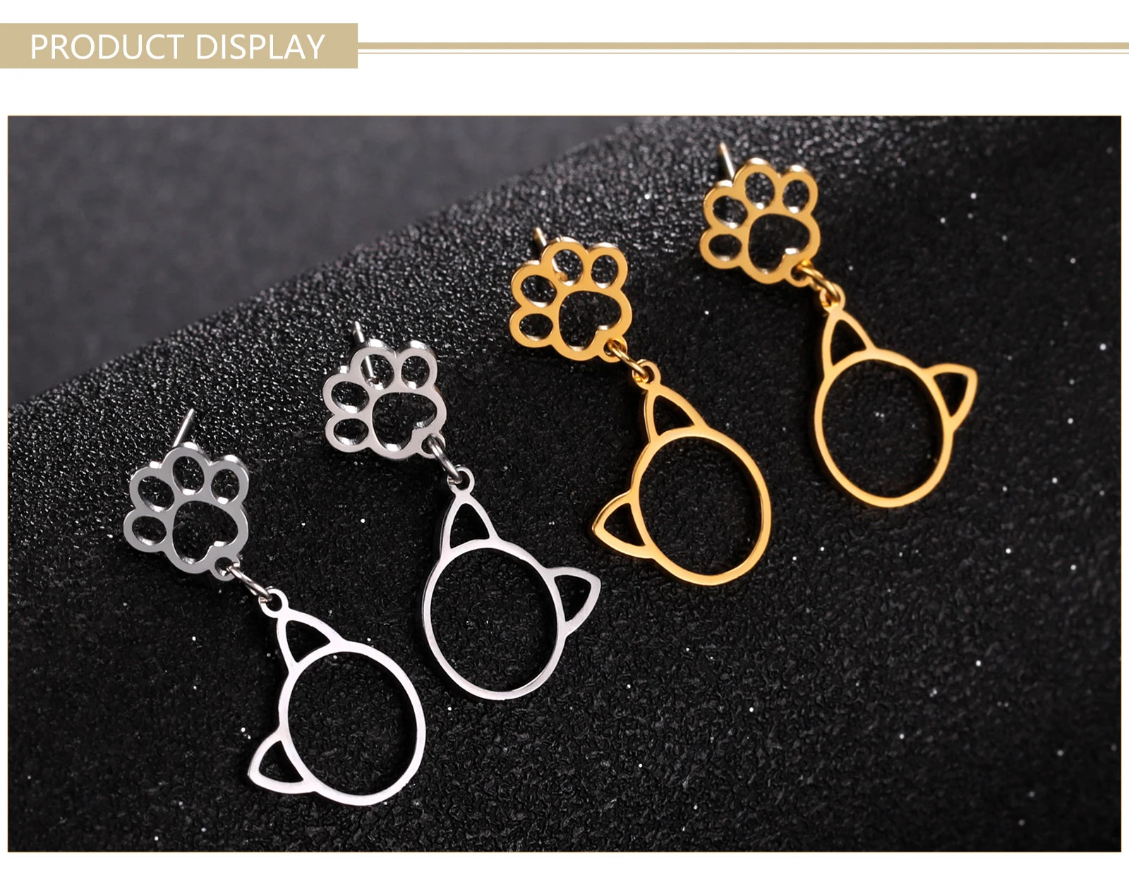 Stainless Steel Gold Color Stud Earrings Cute Cat Paw - PeticaDeals