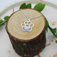 Stainless Steel Necklace Choker Paw Pendant with Heart - PeticaDeals