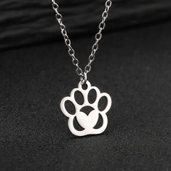 Stainless Steel Necklace Choker Paw Pendant with Heart - PeticaDeals