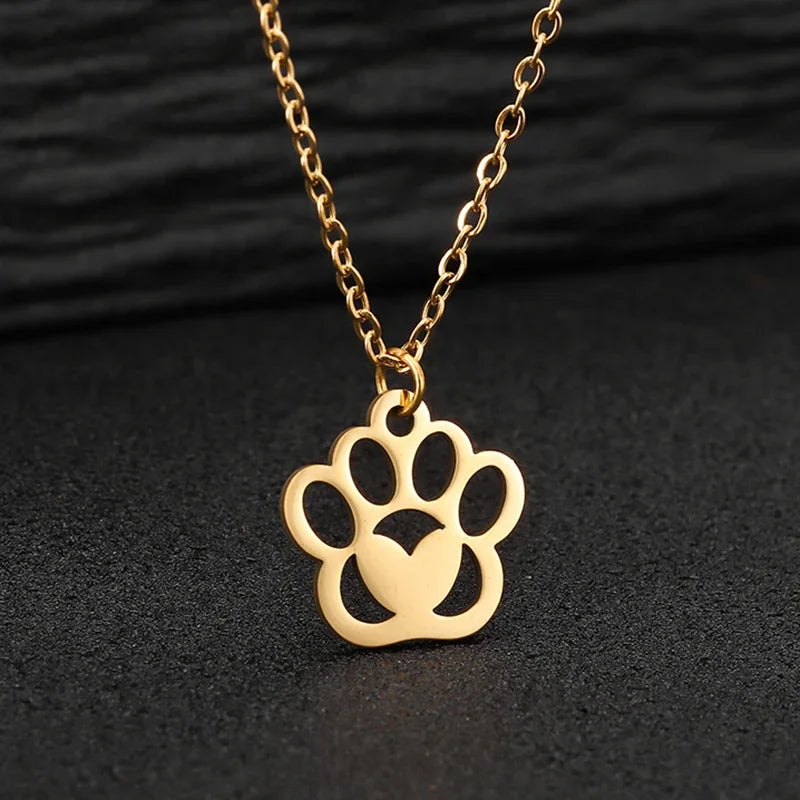 Stainless Steel Necklace Choker Paw Pendant with Heart - PeticaDeals