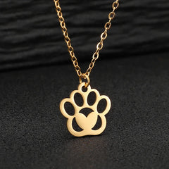 Stainless Steel Necklace Choker Paw Pendant with Heart - PeticaDeals