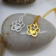 Stainless Steel Necklace Choker Paw Pendant with Heart - PeticaDeals