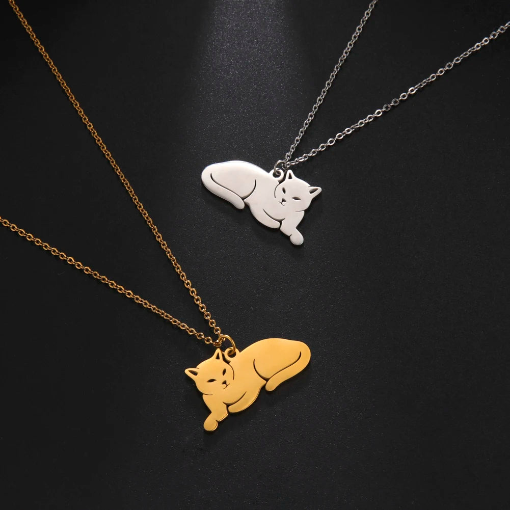 Stainless Steel Necklace For Women Girl Cat Necklace Jewelry - PeticaDeals