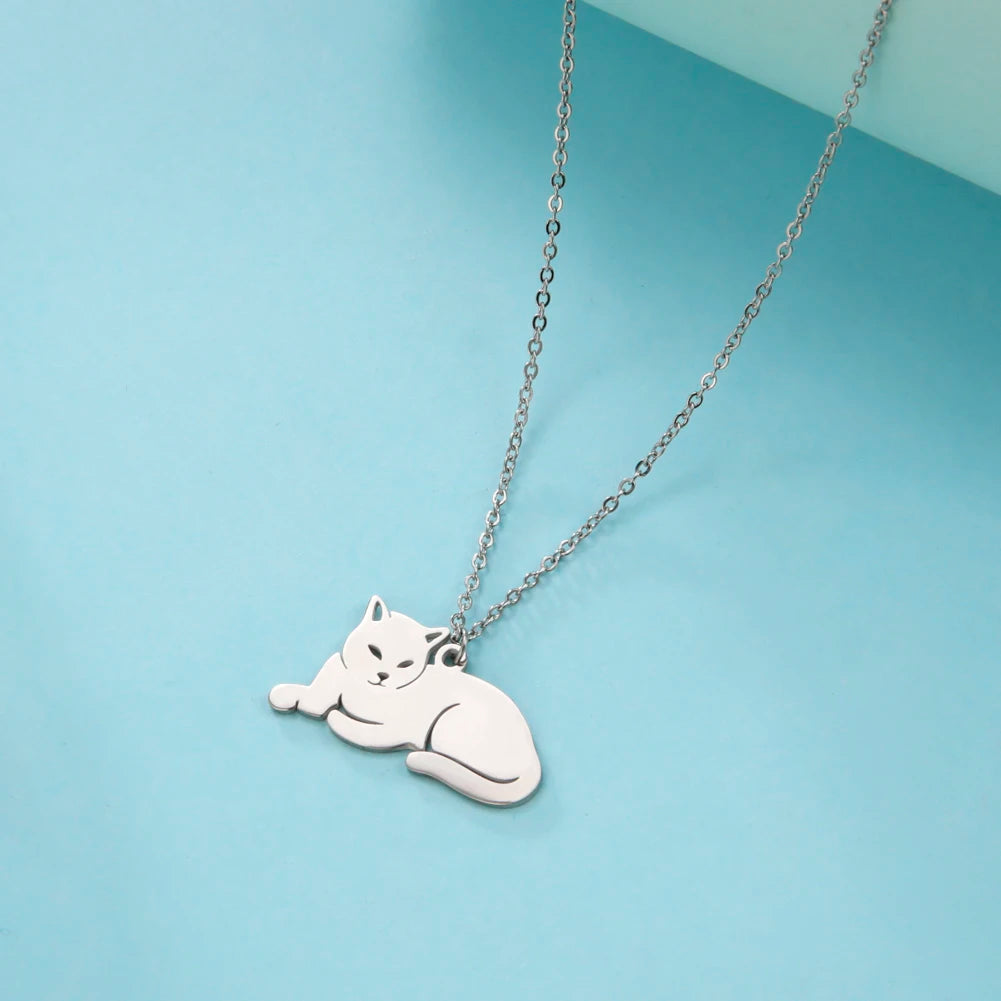 Stainless Steel Necklace For Women Girl Cat Necklace Jewelry - PeticaDeals