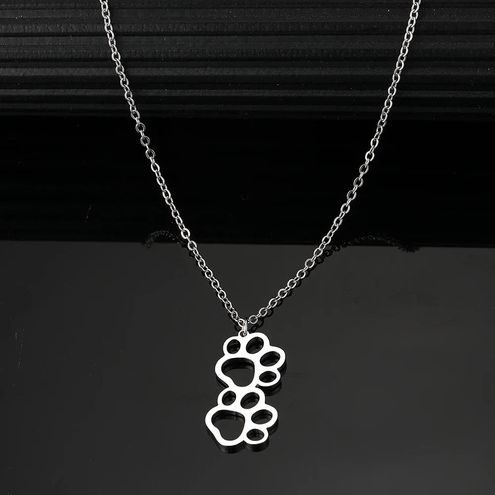 Stainless Steel Necklaces Cartoon Dog Paw Cute Pendants Chain Fashion Choker - PeticaDeals