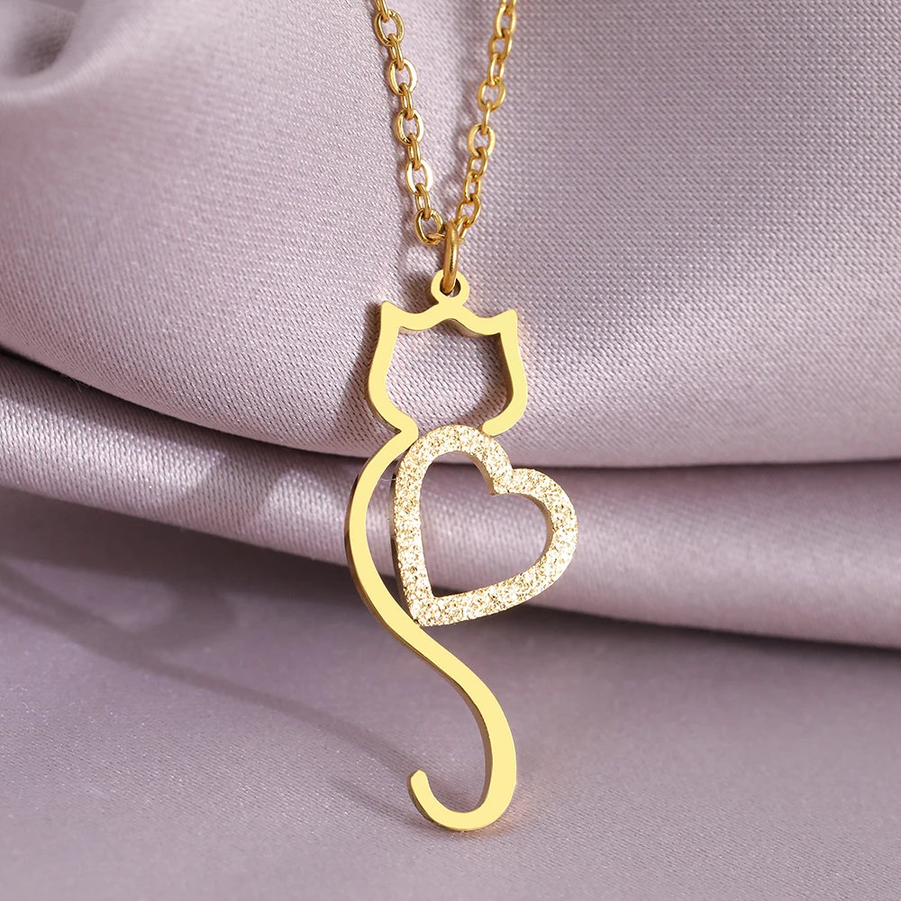 Stainless Steel Necklaces Heart Cat Cute Necklace For Women - PeticaDeals