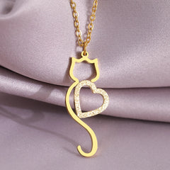 Stainless Steel Necklaces Heart Cat Cute Necklace For Women - PeticaDeals