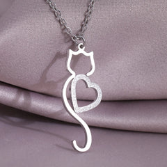 Stainless Steel Necklaces Heart Cat Cute Necklace For Women - PeticaDeals