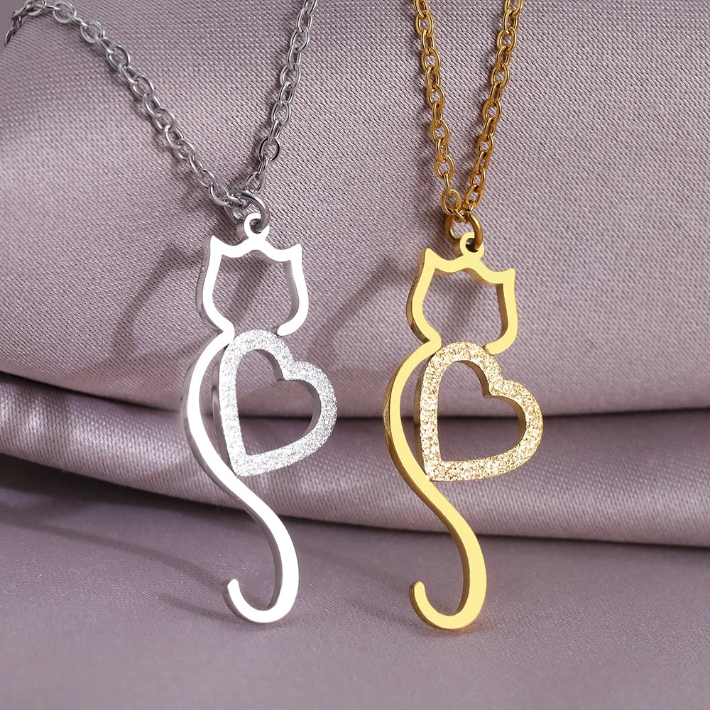 Stainless Steel Necklaces Heart Cat Cute Necklace For Women - PeticaDeals