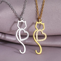 Stainless Steel Necklaces Heart Cat Cute Necklace For Women - PeticaDeals