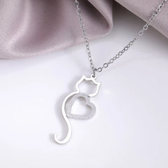 Stainless Steel Necklaces Heart Cat Cute Necklace For Women - PeticaDeals