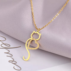 Stainless Steel Necklaces Heart Cat Cute Necklace For Women - PeticaDeals