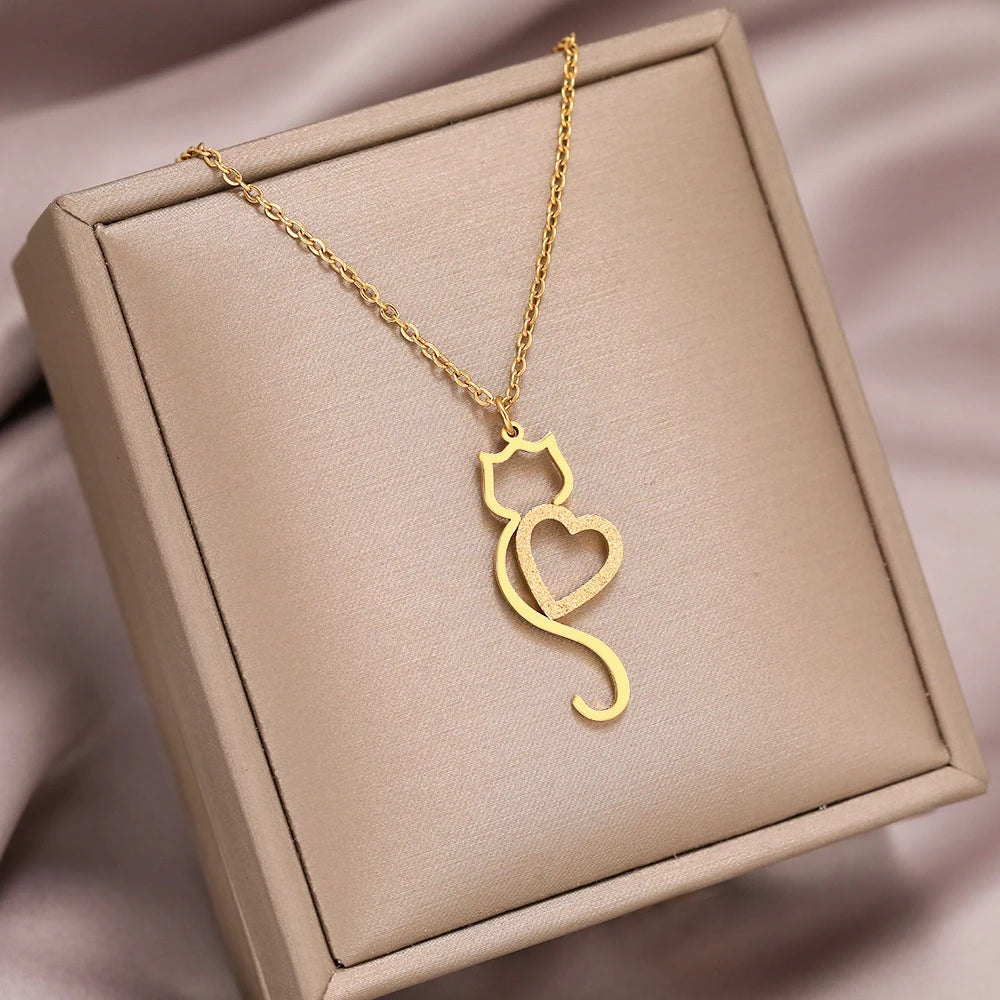 Stainless Steel Necklaces Heart Cat Cute Necklace For Women - PeticaDeals