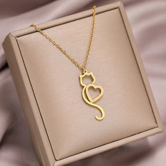 Stainless Steel Necklaces Heart Cat Cute Necklace For Women - PeticaDeals