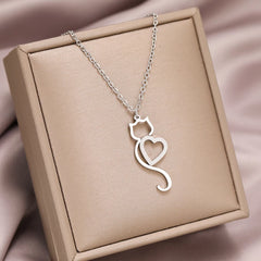Stainless Steel Necklaces Heart Cat Cute Necklace For Women - PeticaDeals