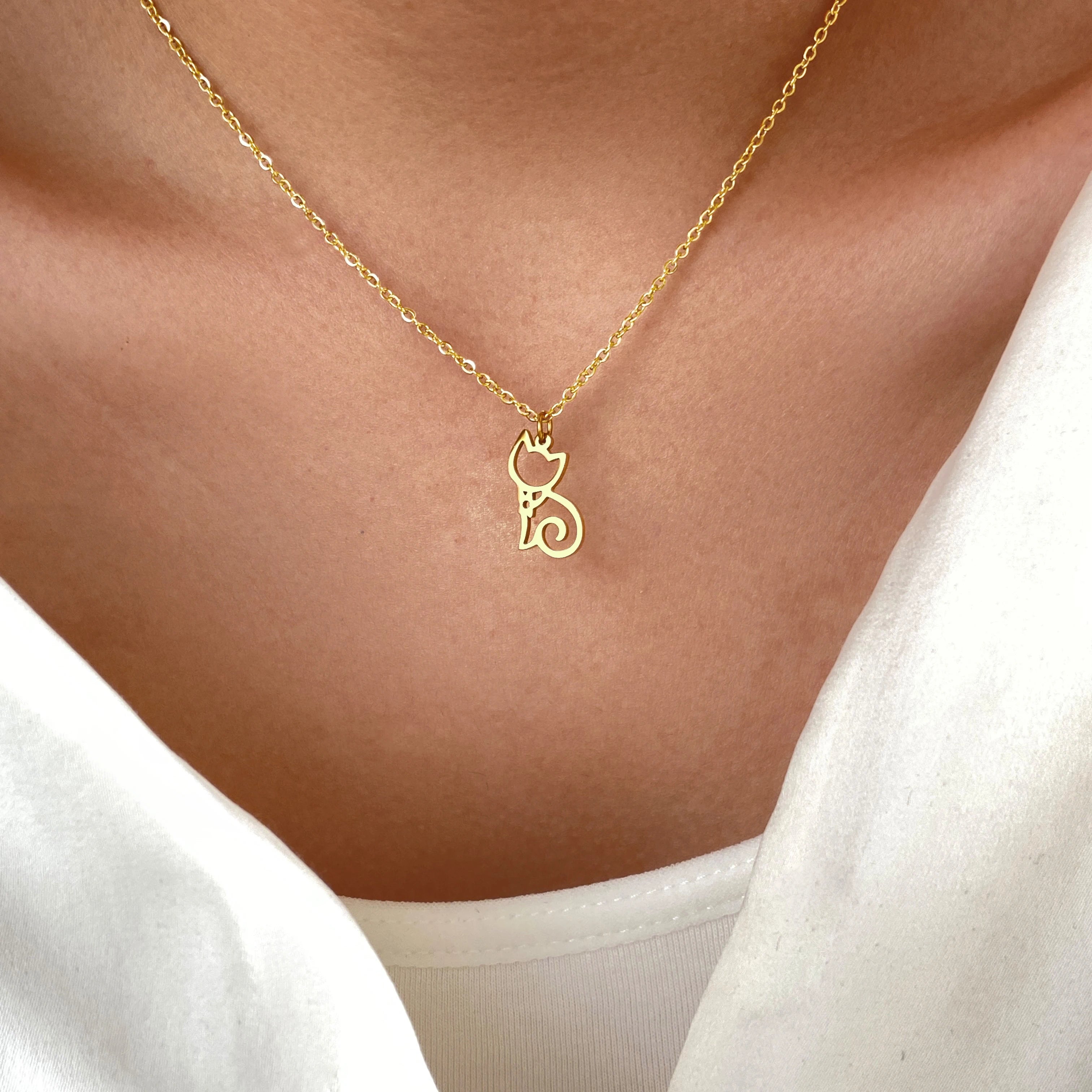 Stainless Steel Necklaces Line Cat Pendants Chain Jewellery Fashion Necklace For Women Jewelry - PeticaDeals