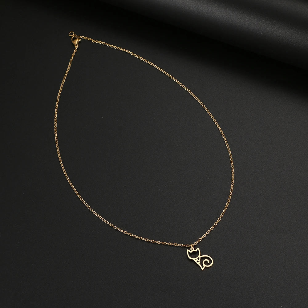 Stainless Steel Necklaces Line Cat Pendants Chain Jewellery Fashion Necklace For Women Jewelry - PeticaDeals