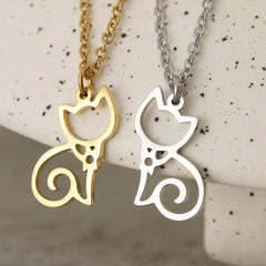 Stainless Steel Necklaces Line Cat Pendants Chain Jewellery Fashion Necklace For Women Jewelry - PeticaDeals