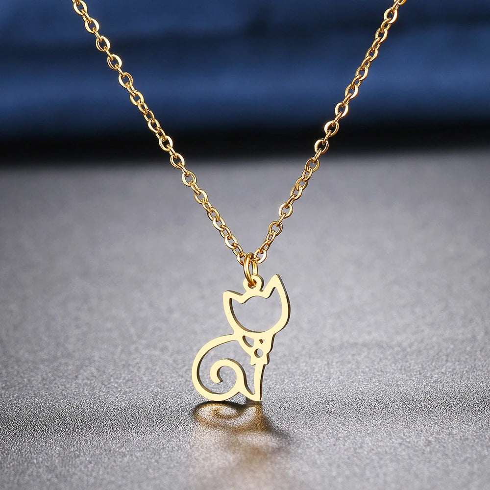 Stainless Steel Necklaces Line Cat Pendants Chain Jewellery Fashion Necklace For Women Jewelry - PeticaDeals