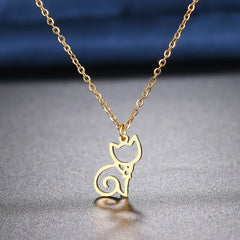 Stainless Steel Necklaces Line Cat Pendants Chain Jewellery Fashion Necklace For Women Jewelry - PeticaDeals