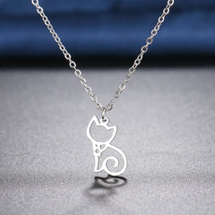 Stainless Steel Necklaces Line Cat Pendants Chain Jewellery Fashion Necklace For Women Jewelry - PeticaDeals