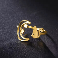 Stainless Steel Open Rings Women's Adjustable Finger Ring Fashion - PeticaDeals