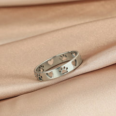 Stainless Steel Paw Print Ring Pet Memorial - PeticaDeals