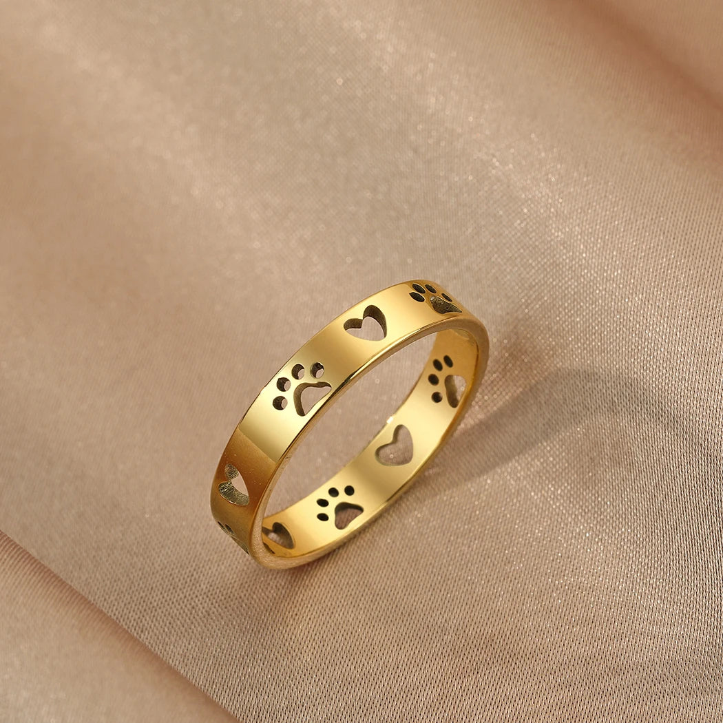 Stainless Steel Paw Print Ring Pet Memorial - PeticaDeals