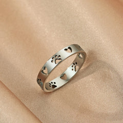 Stainless Steel Paw Print Ring Pet Memorial - PeticaDeals