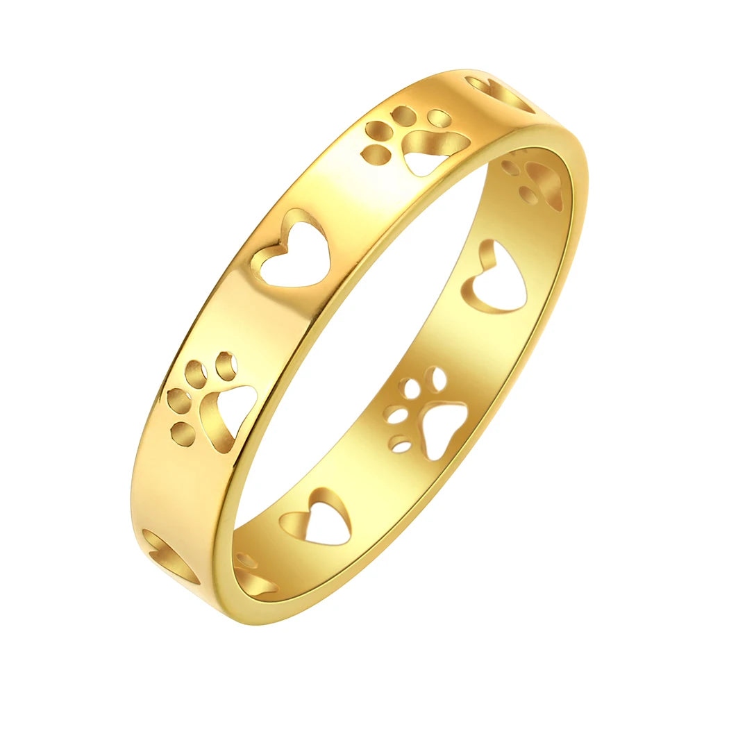 Stainless Steel Paw Print Ring Pet Memorial - PeticaDeals