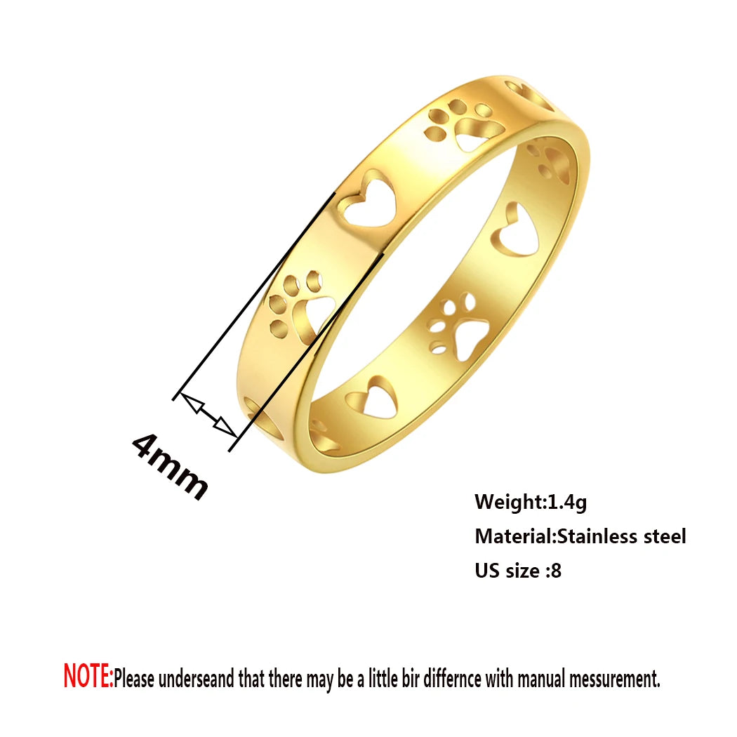 Stainless Steel Paw Print Ring Pet Memorial - PeticaDeals
