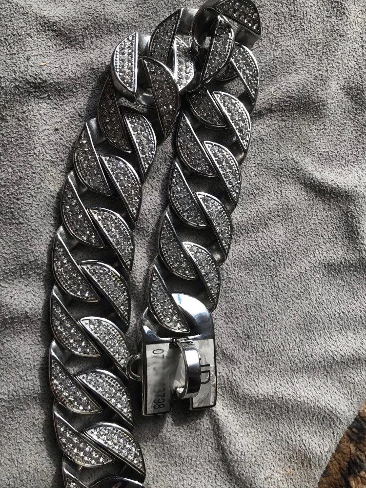 Stainless Steel Rhinestone Dog Collar Chain - PeticaDeals
