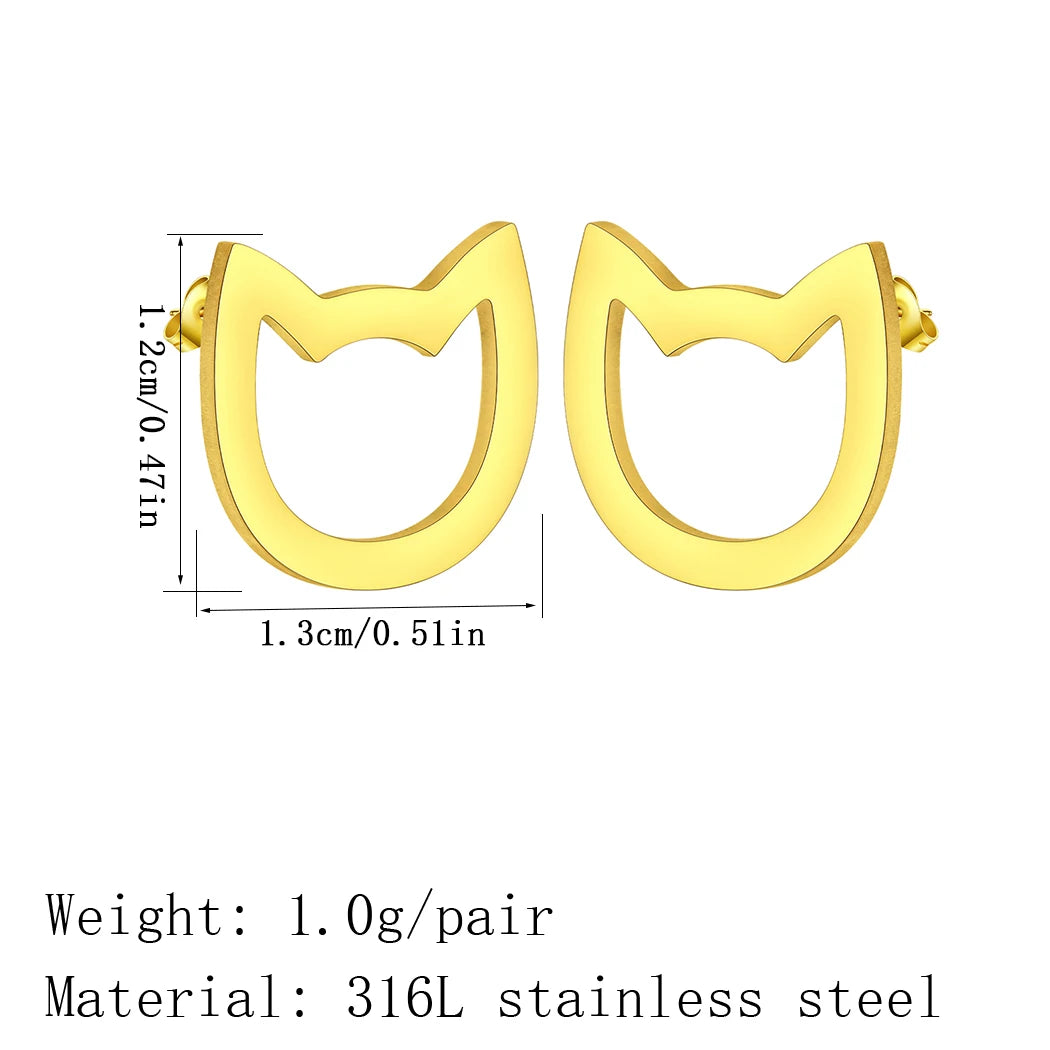 Stainless Steel Stud Earrings Women Jewelry Cute Animal Lover Cat Earring - PeticaDeals