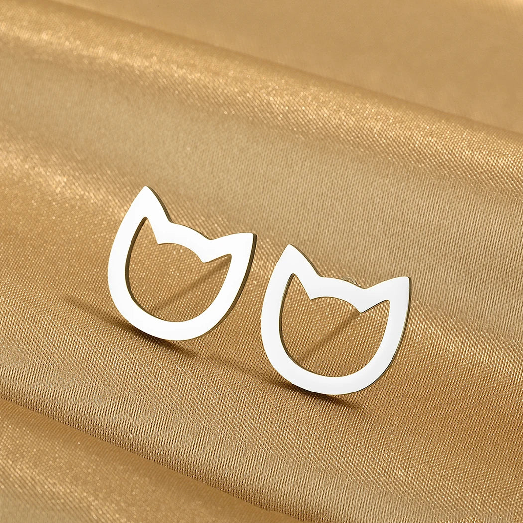 Stainless Steel Stud Earrings Women Jewelry Cute Animal Lover Cat Earring - PeticaDeals