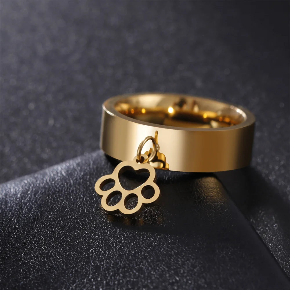 Stainless Steel Women's Ring Cat Paw Pendants - PeticaDeals