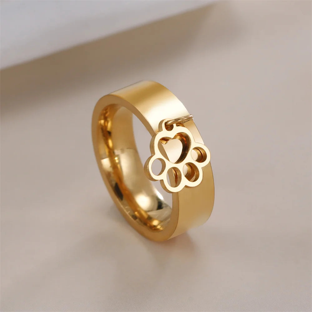 Stainless Steel Women's Ring Cat Paw Pendants - PeticaDeals