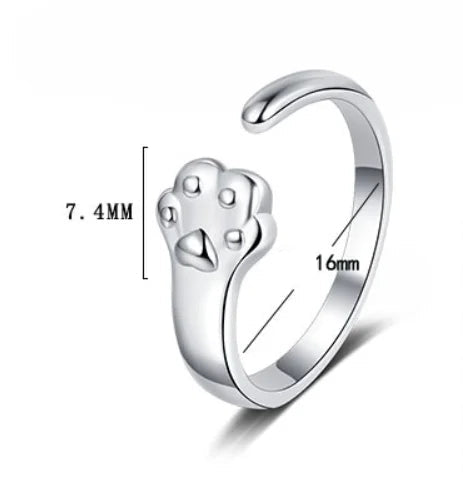 Sterling Silver Adjustable Cat And Dog Footprints Pet Paw Trail Rings for Women - PeticaDeals