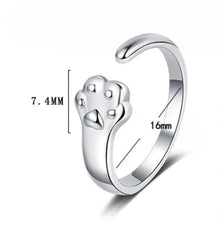 Sterling Silver Adjustable Cat And Dog Footprints Pet Paw Trail Rings for Women - PeticaDeals