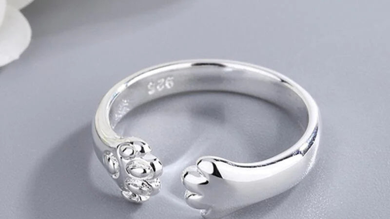 Sterling Silver Adjustable Cat And Dog Footprints Pet Paw Trail Rings for Women - PeticaDeals