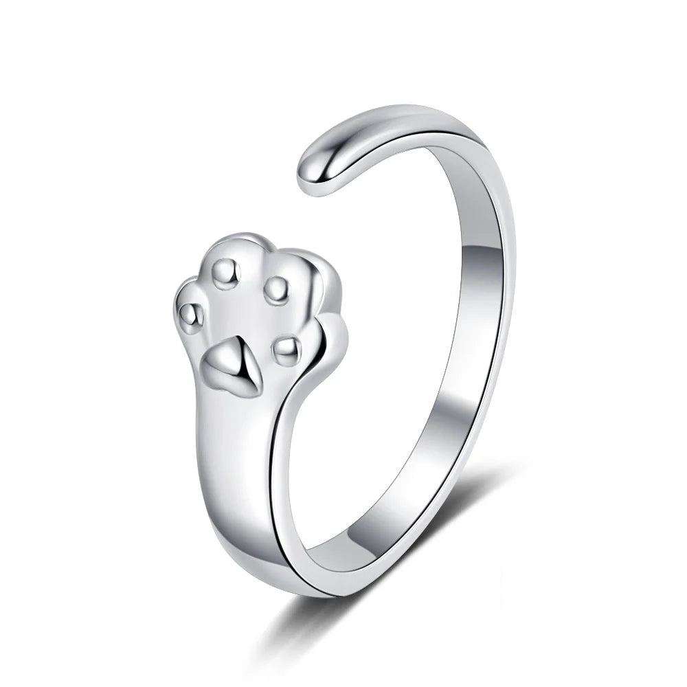Sterling Silver Adjustable Cat And Dog Footprints Pet Paw Trail Rings for Women - PeticaDeals