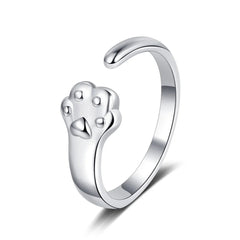 Sterling Silver Adjustable Cat And Dog Footprints Pet Paw Trail Rings for Women - PeticaDeals