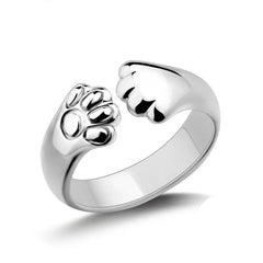 Sterling Silver Adjustable Cat And Dog Footprints Pet Paw Trail Rings for Women - PeticaDeals
