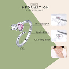 Sterling Silver Adorable Cat Pink CZ Adjustable Finger Rings for Women - PeticaDeals