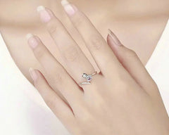 Sterling Silver Adorable Cat Pink CZ Adjustable Finger Rings for Women - PeticaDeals