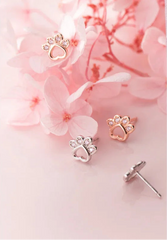 Sterling Silver Animal Dog Cat Paw Pink Twinkling CZ Stud Earring For Women - PeticaDeals