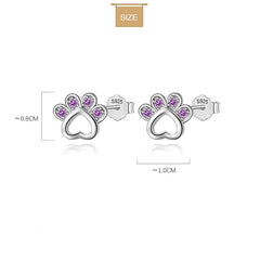Sterling Silver Animal Dog Cat Paw Pink Twinkling CZ Stud Earring For Women - PeticaDeals