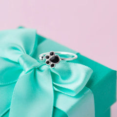 Sterling Silver Black Enamel Cat Paw Adjustable Ring For Fashion Women - PeticaDeals
